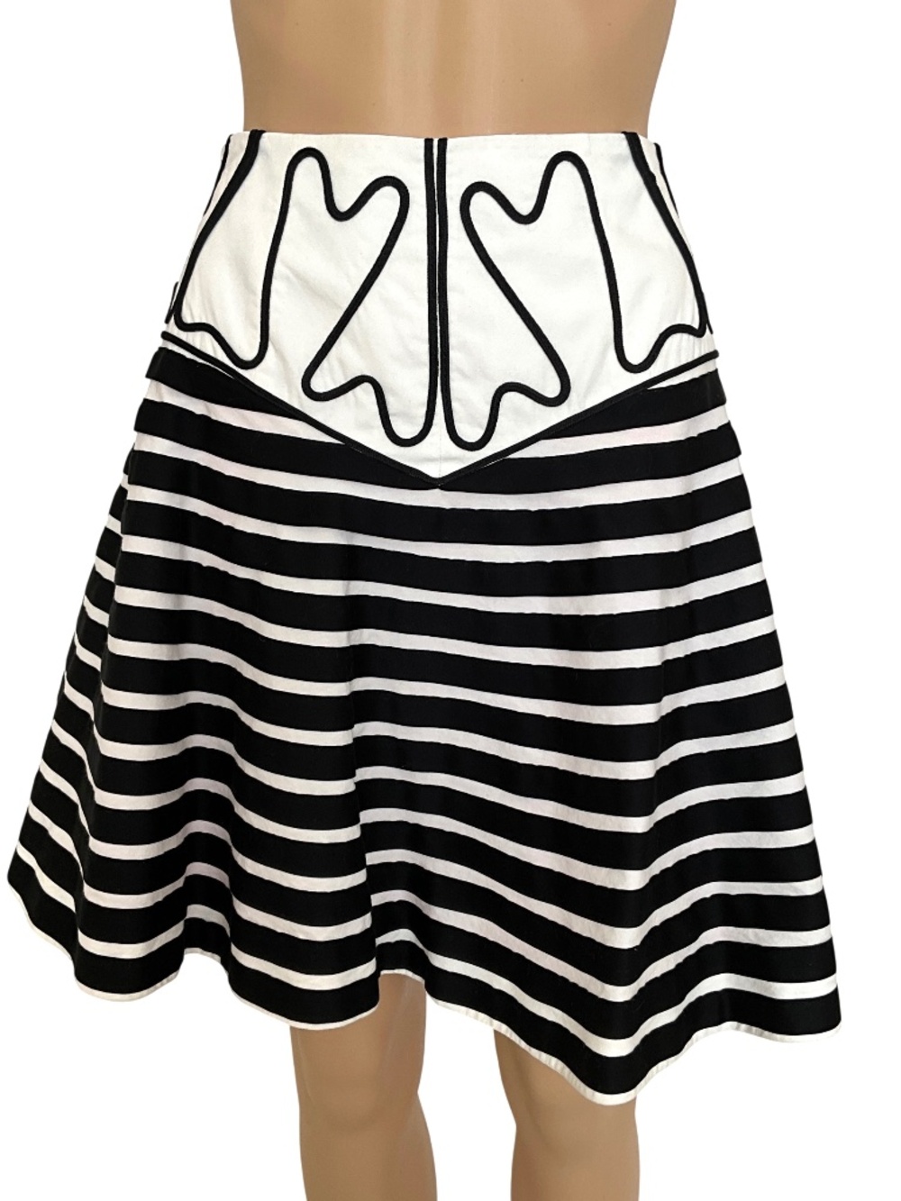 Cotton Black White Skirt Stripe Full Circle Size 10